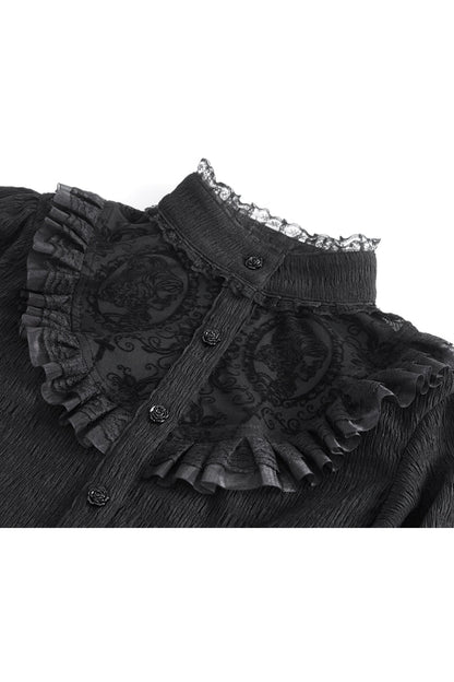 Women's Gothic Blouse with Trumpet Sleeves and Lace