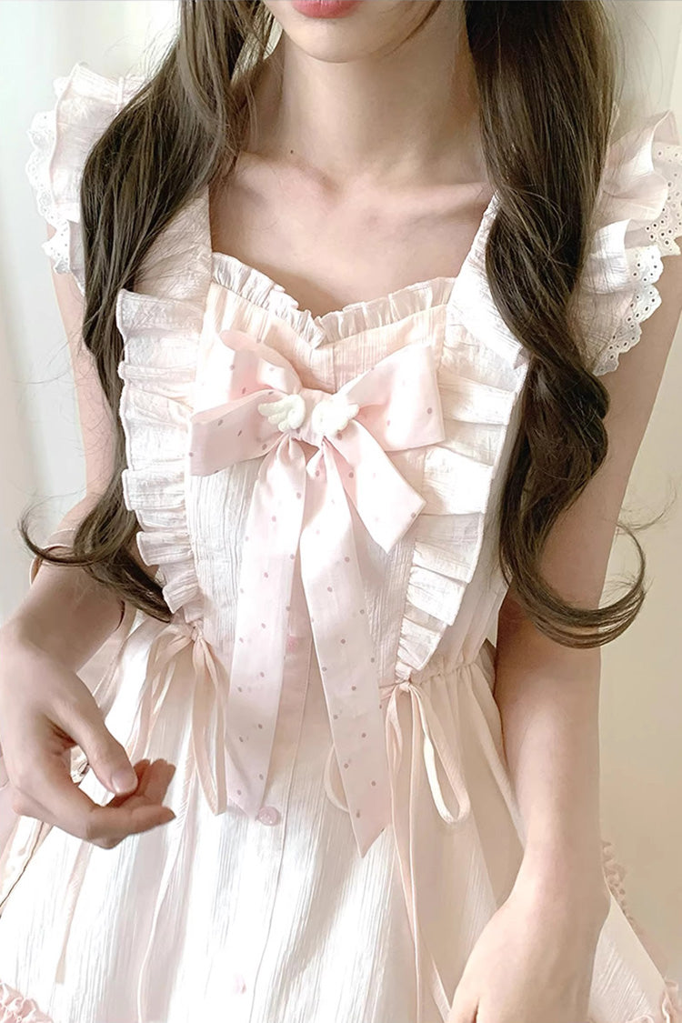 Pink Spring Timeline Double Layer Ruffle Bow Lace Up Sweet Princess Lolita Dress