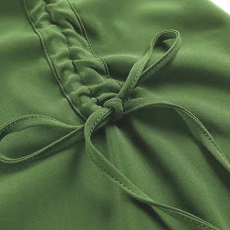 Dress Drawstring Split Sweater Green Cardigan Slip Crop