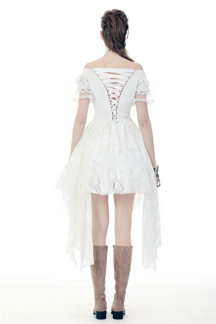 Ivory Off-Shoulder Lace Short Sleeve Steampunk Wedding Dress