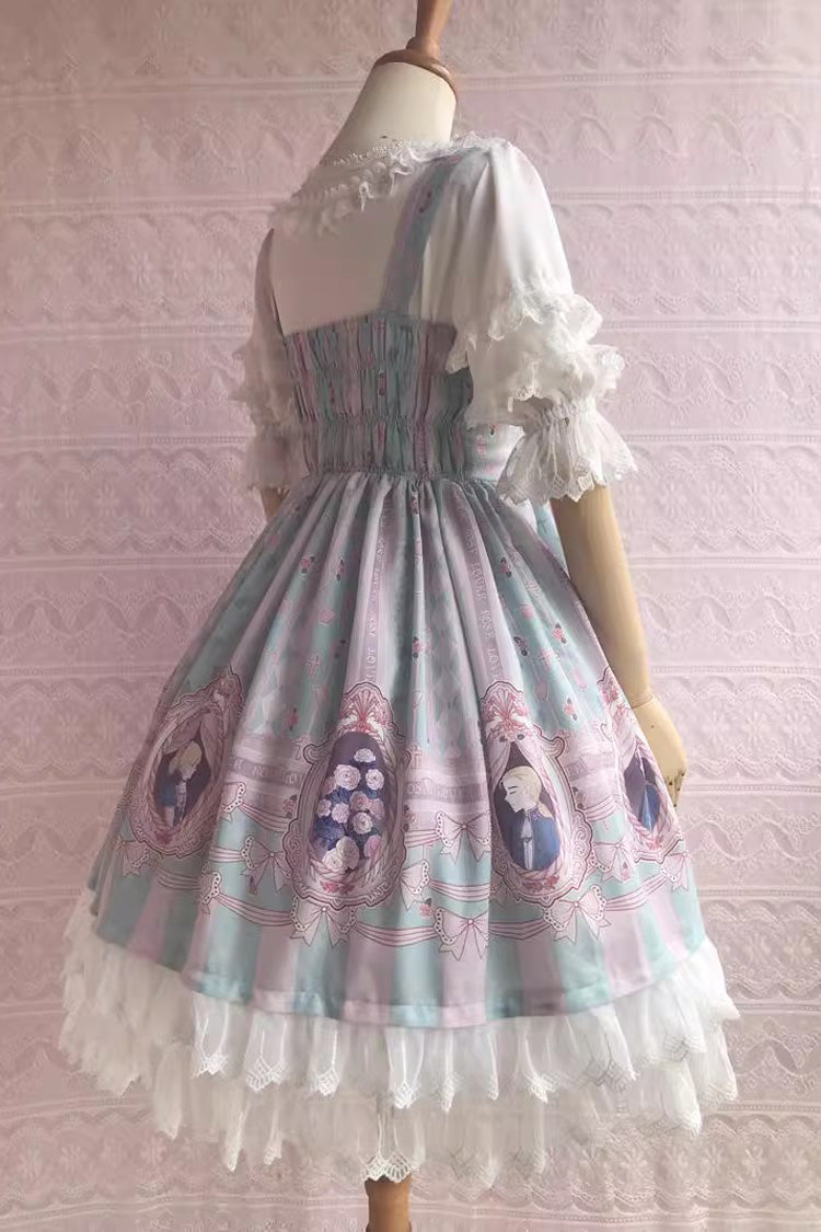 Double Layer Rose Lover Print Ruffle Jsk Dress - Sweet Lolita