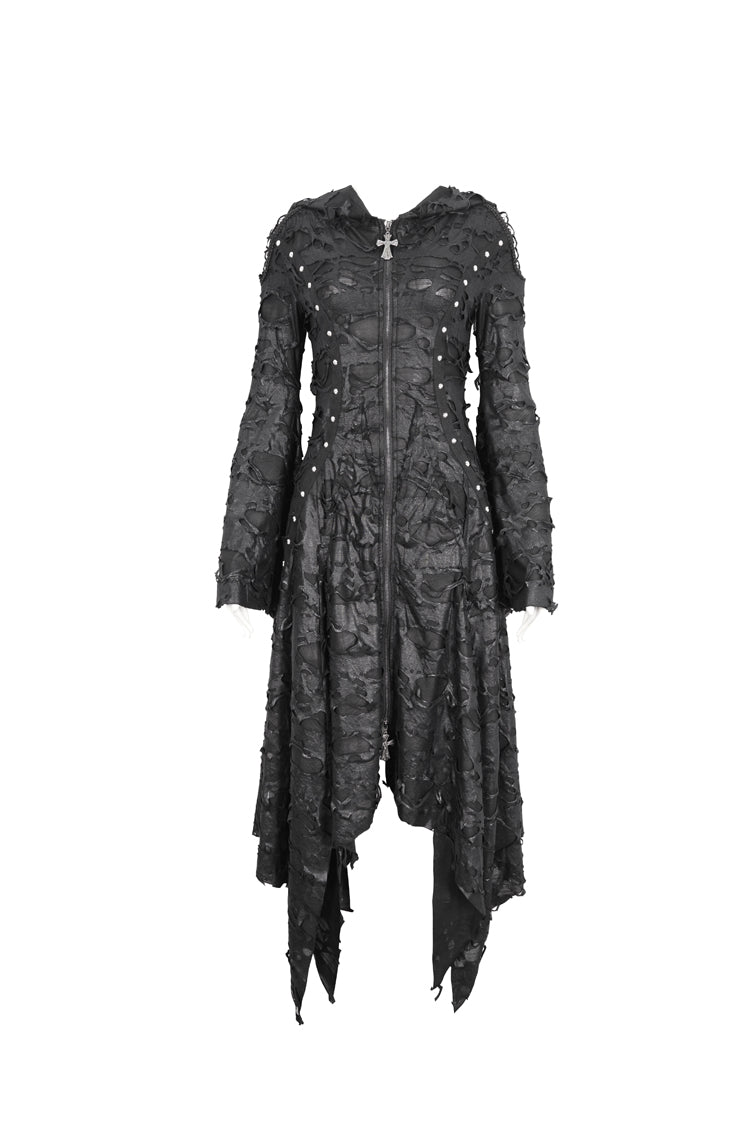Irregular Hooded Goth Dress with Flared Sleeves