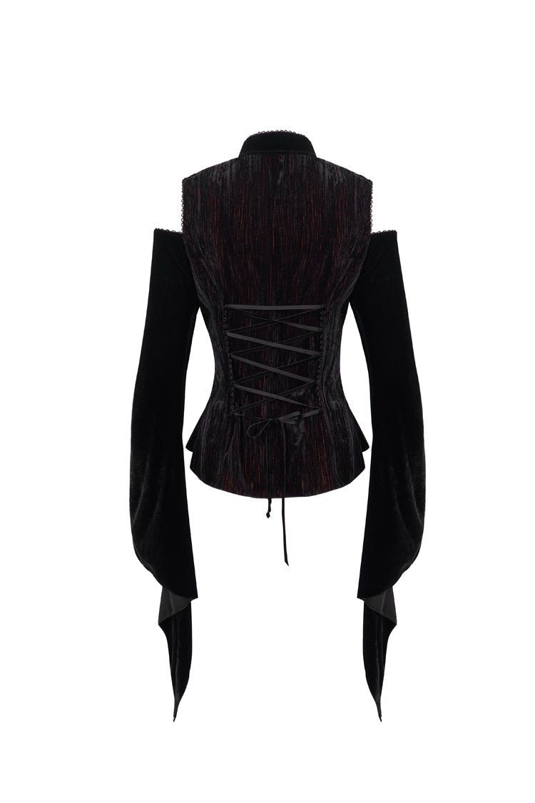 Velvet Off-Shoulder Cutout Flared Sleeve Gothic Shirt