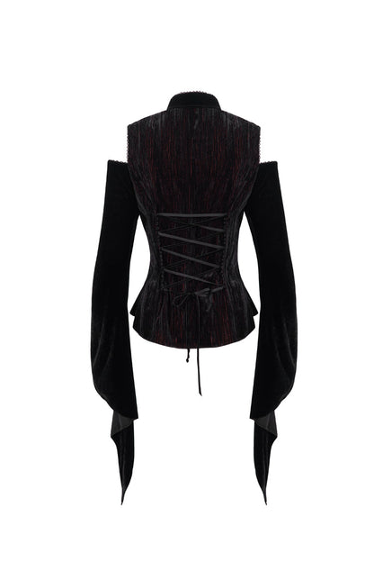 Velvet Off-Shoulder Cutout Flared Sleeve Gothic Shirt