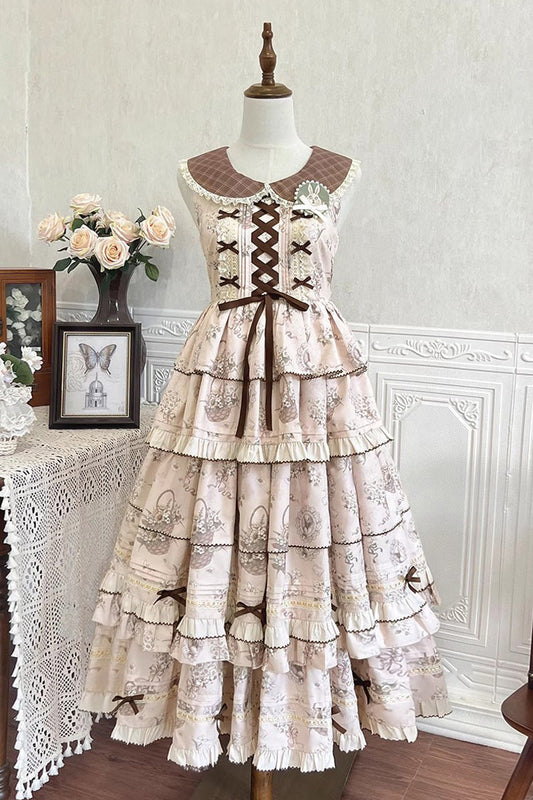 Evening Glam Multilayer Printed Ruffled Bow Laced Elegant Gown