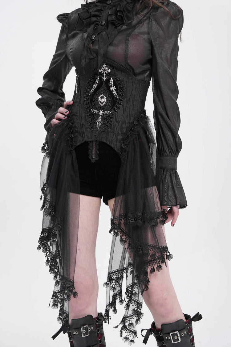 Gothic Underbust Corset with Mesh, Lace, and Lacing