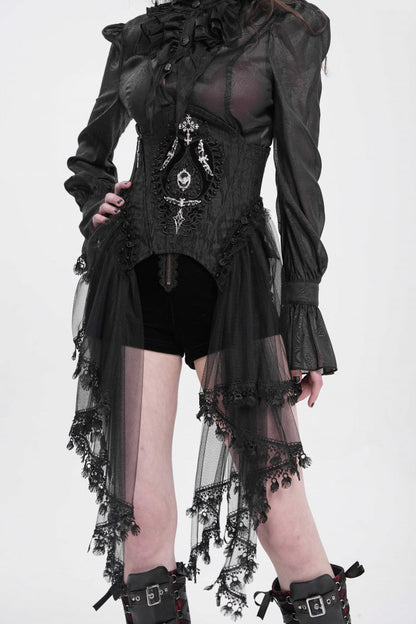 Gothic Underbust Corset with Mesh, Lace, and Lacing