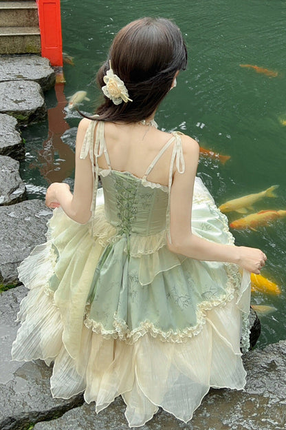 Emerald Chinese Ballet Lolita JSK Short Set - Tea Bamboo Song
