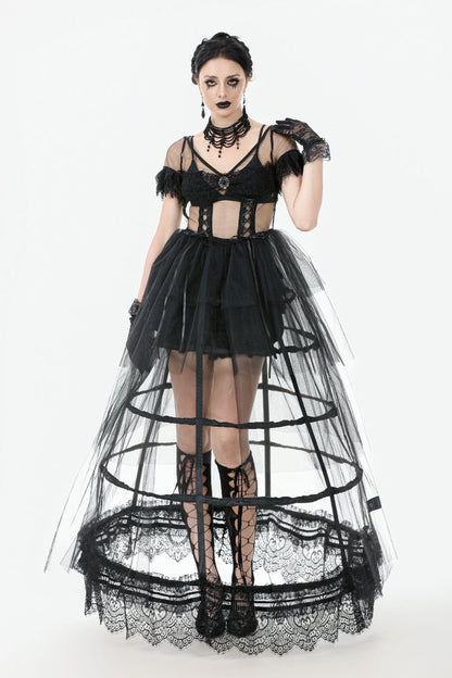 Ebony V-Neck Short Sleeve Sheer Mesh Layered Dress