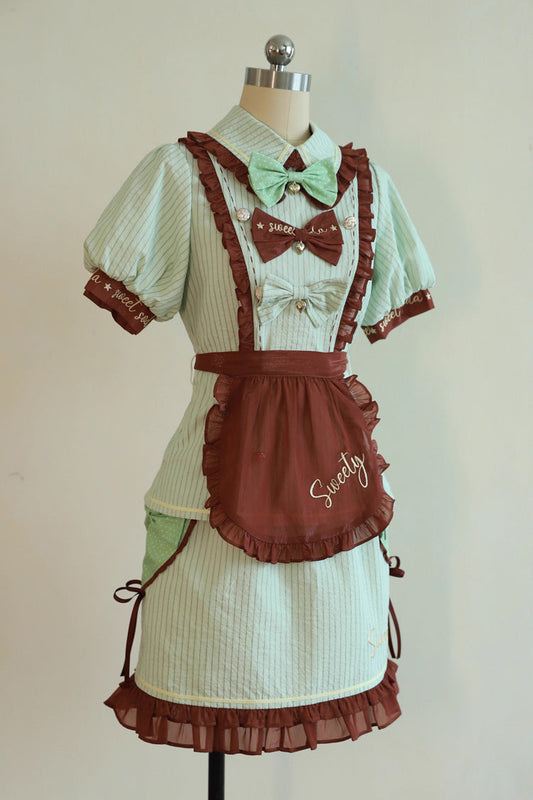Emerald Vintage Ruffle Bow Apron Skirt Set - Sweet Soda