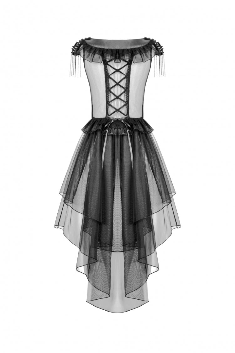 Jet V-Neck Sleeveless Multi-Tiered Ruffled Sheer Mesh Dress