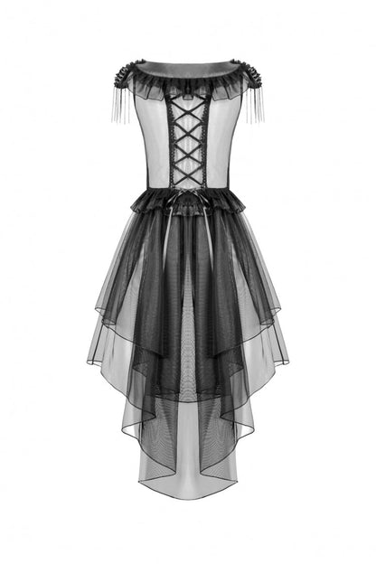 Jet V-Neck Sleeveless Multi-Tiered Ruffled Sheer Mesh Dress