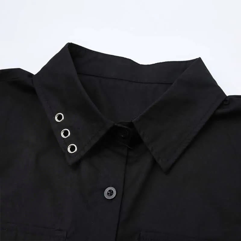 Set Slip Pieces Irregular T-Shirt Lace Two Tie Pocket Up Dress Lapel