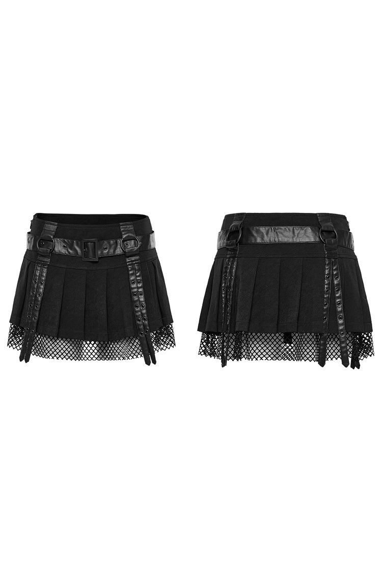 Pleated Punk Skirt with Strap Details and Mesh Panels