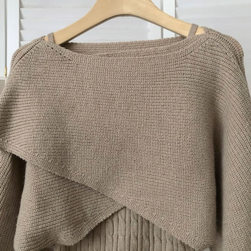 Chic Cable Sweater Top Waist Cross High Knit Cami Skirt