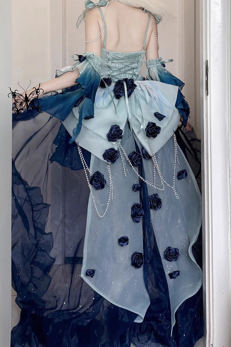 Undersea Blue Sweet Ballet Lolita Swan Wonderland Embroidery Lace-Up Mini JSK Dress