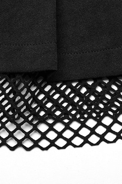 Pleated Punk Skirt with Strap Details and Mesh Panels