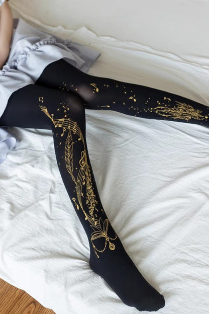 Sweet Lolita Sheer Tights with Metallic Foil Print in 13 Variants