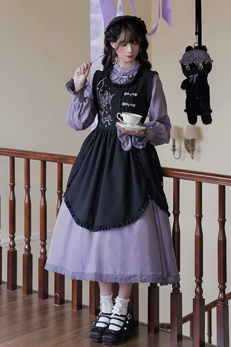 Black Purple Petal Collar Drawstring Chinese Lolita Set