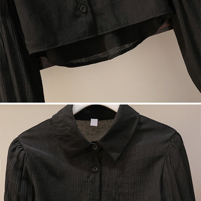 Slip Lattice Drawstring Size Plus Dress Set