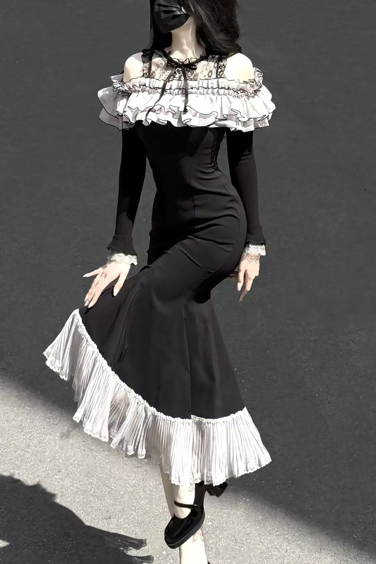 Ruffled Bowknot Fishtail Sweet Elegant Long-Sleeve Dress