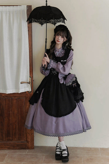 Black Purple Petal Collar Drawstring Chinese Lolita Set