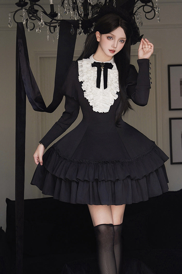 Stand Collar Double-Layered Ruffle Gothic Dress