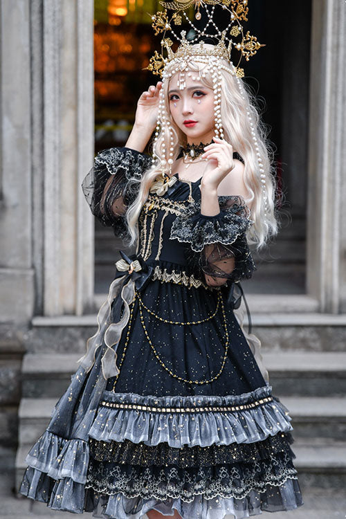 Gothic Lolita JSK Dress with Bowknot and Ruffled Cardigan