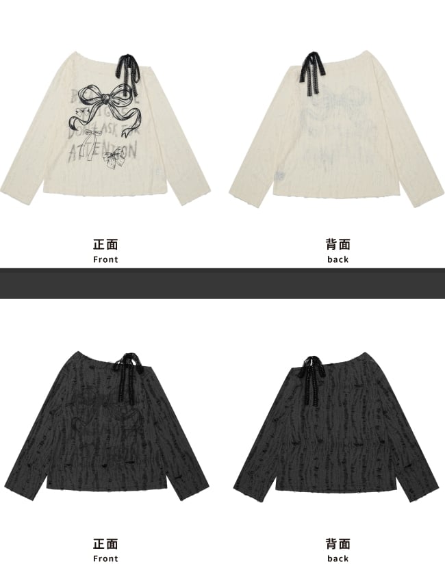 Grey Milk White Bowkonts Print Asymmetrical Neckline Top