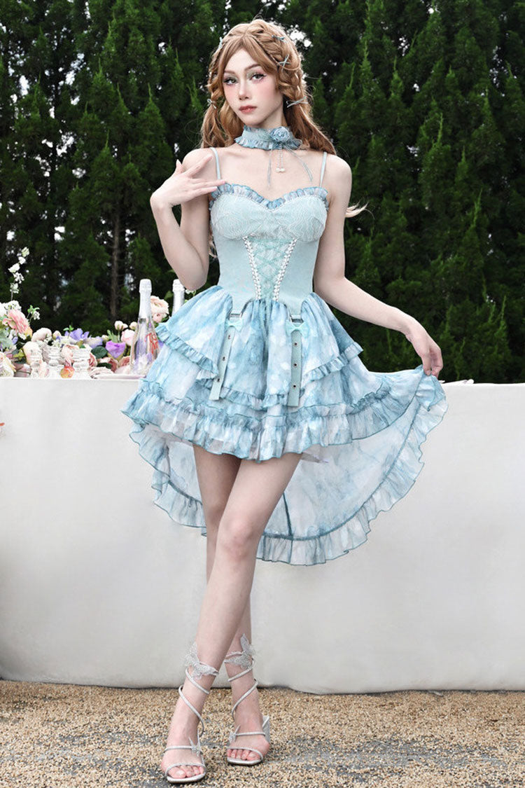 Tie-Dyed Train JSK with Double Ruffle Bow and Lace