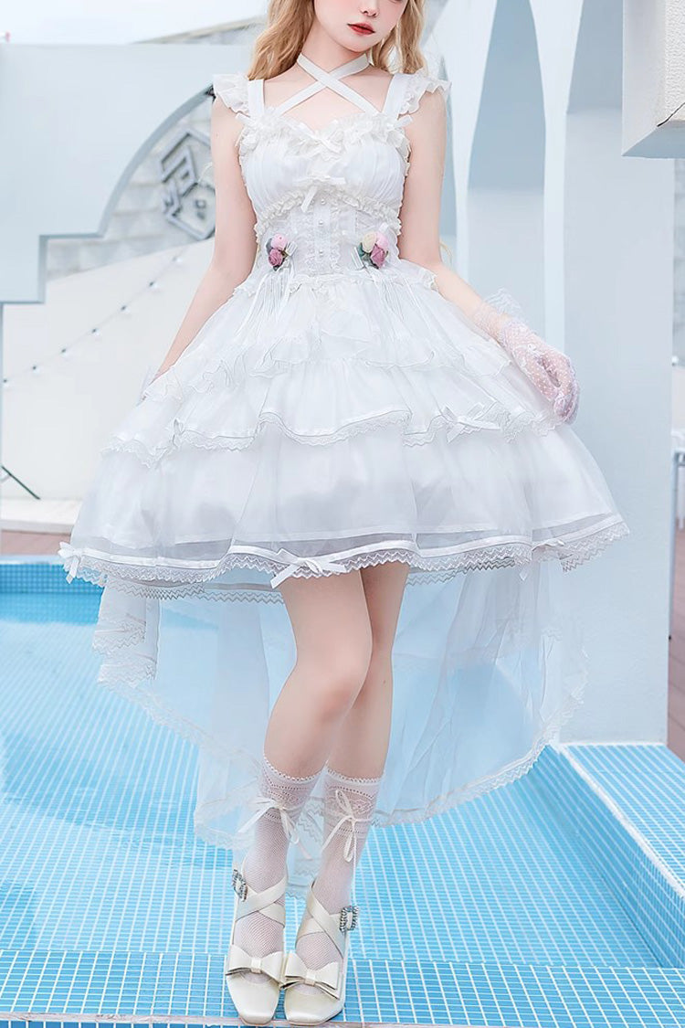 White Sleeveless Multi-Layer Hanayome Sweet Lolita JSK Dress