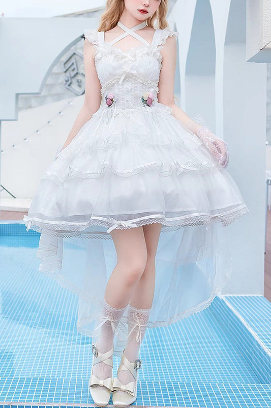 White Sleeveless Multi-Layer Hanayome Sweet Lolita JSK Dress
