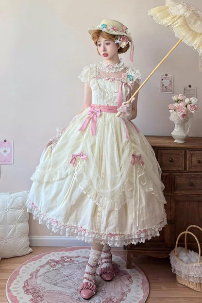 Sakura's Spring Resonance Sleeveless Ruffled Bow Sweet Lolita JSK Long in Yellow