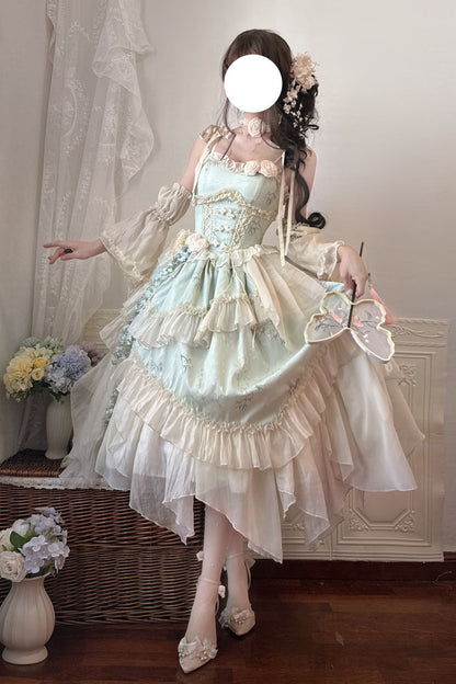 Emerald Chinese Ballet Lolita JSK Long Set - Tea Bamboo Song