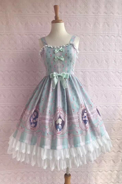 Double Layer Rose Lover Print Ruffle Jsk Dress - Sweet Lolita