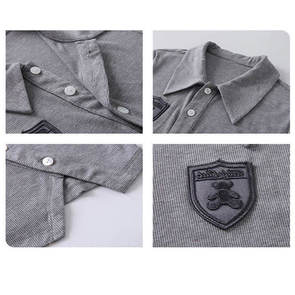 Set Pants T-Shirt Denim Polo Embroidery Ripped