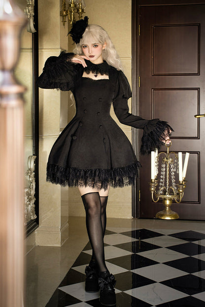 Double-Breasted Hollow Gothic Short-Sleeve Dress