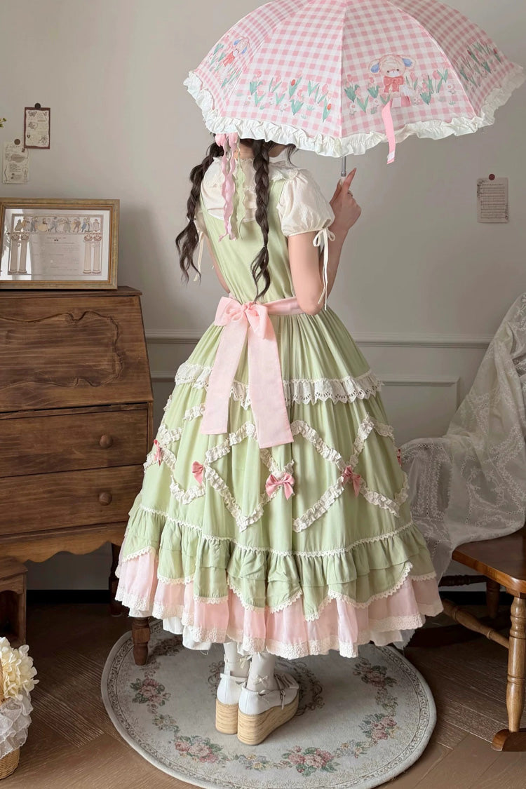 Emerald Pastoral Ruffled Bow Lolita JSK - Tulip Blossom Field