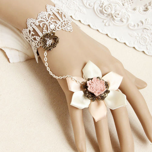 Ivory Retro Lace Floral Bridal Ring Bangle