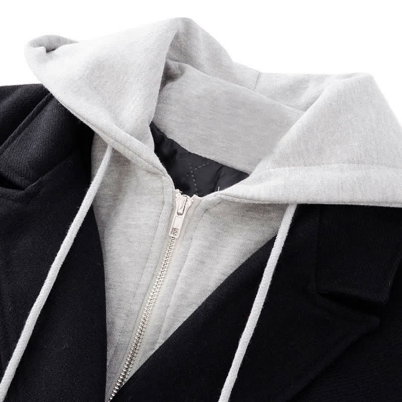 Dress Hooded Coat Black Slip Knit Colorblock