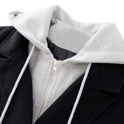 Dress Hooded Coat Black Slip Knit Colorblock