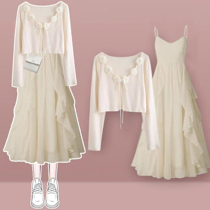 Dress Decor Set Slip Cardigan Elegant Flouncing Blossom