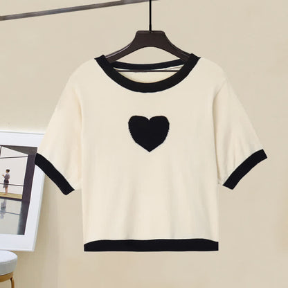 Skirt Split T-Shirt Lattice Flouncing Love Print Set Heart