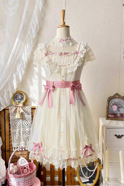 Sakura's Spring Resonance Sleeveless Ruffled Bow Sweet Lolita JSK Short in Yellow