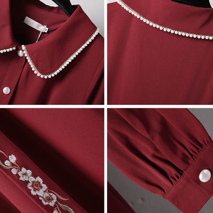 Long Sweater Lapel Red Vintage Dress Sleeve Dragon Knit