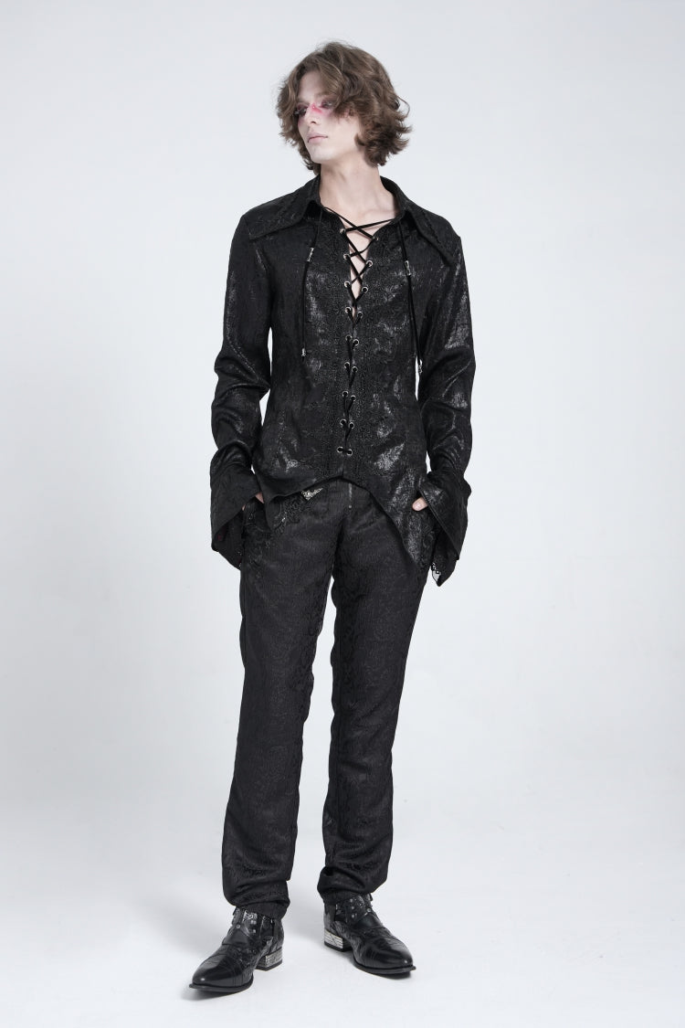 Men's Swallowtail Blouse with Lace-Up and Flared Sleeves