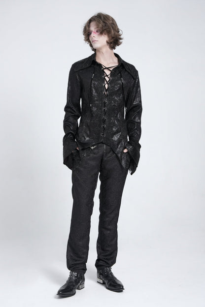 Men's Swallowtail Blouse with Lace-Up and Flared Sleeves