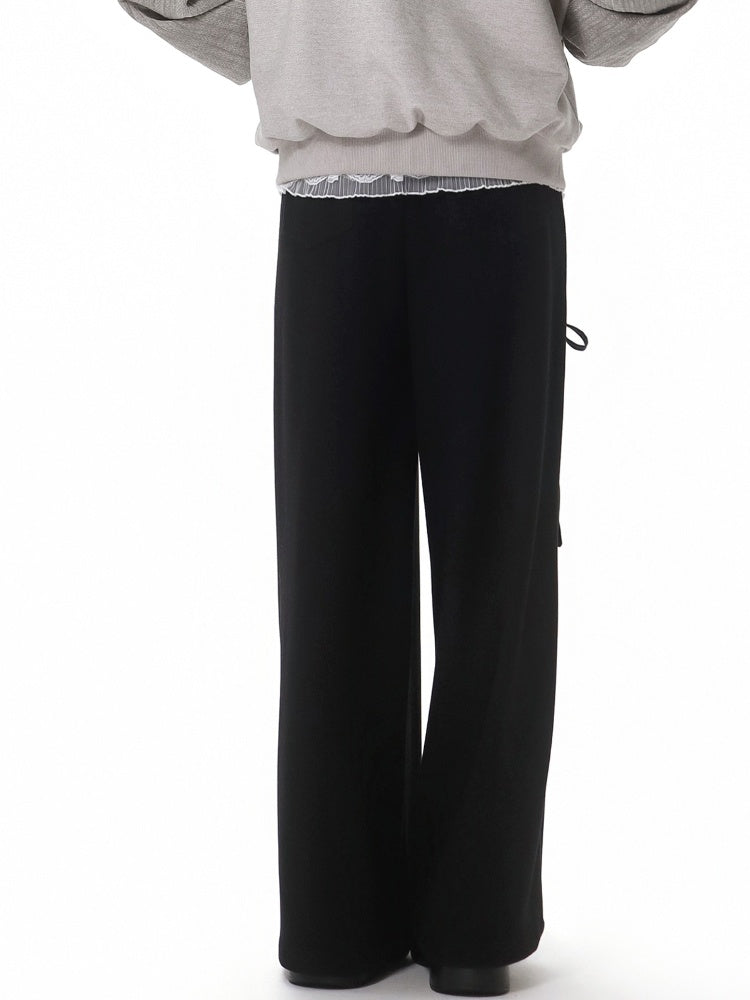 Black Bowknot Wide-LegPull-on Pants