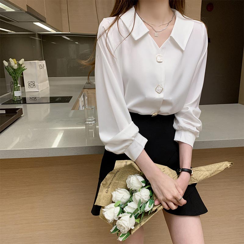 Elegant V-Neck Buckle Loose Shirt