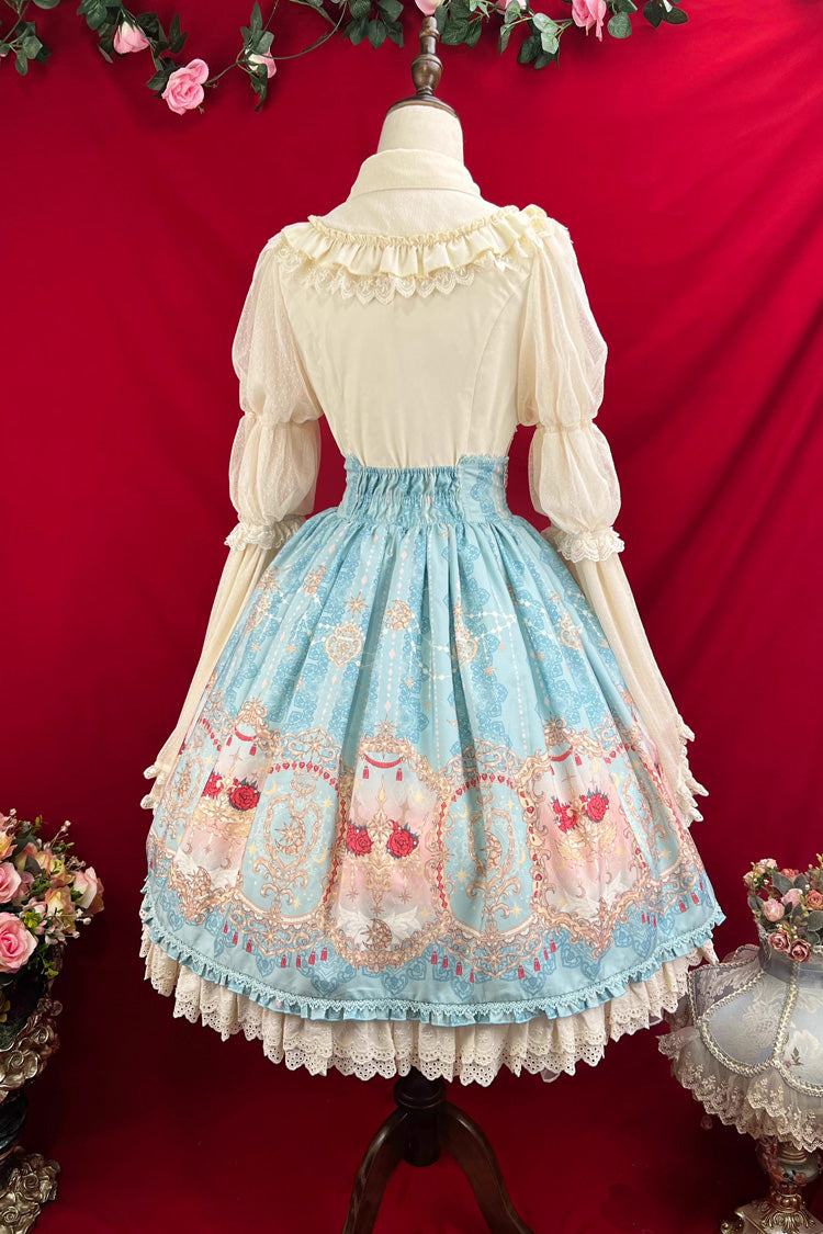 Ruffle-Embroidered Palace Skirt with Lace and Print